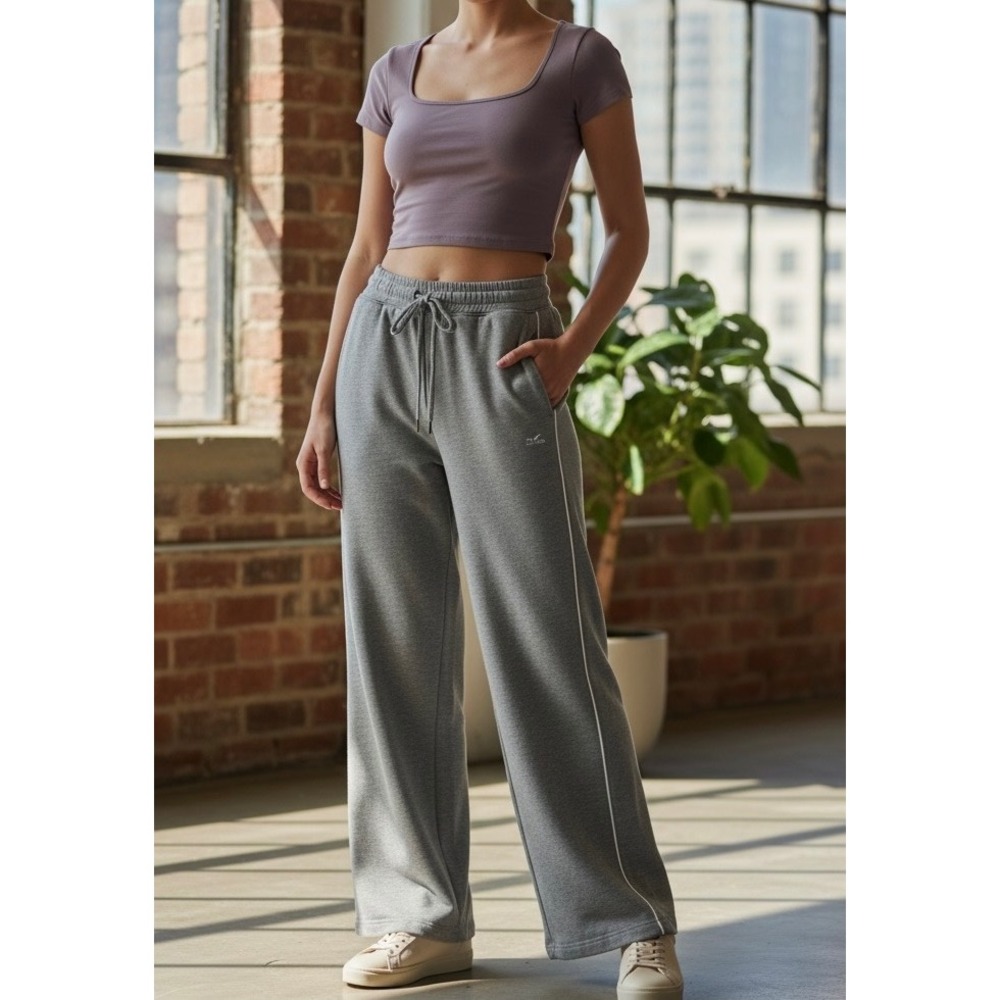 Rip Curl Women Gray Wide Leg Sweatpants Drawstring Comfort Lounge Pants